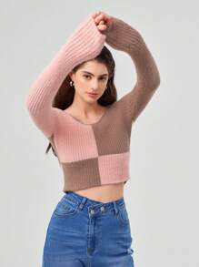 Forever 21 女士拼接圓領長袖毛衣 - 彩色 - 查看 1