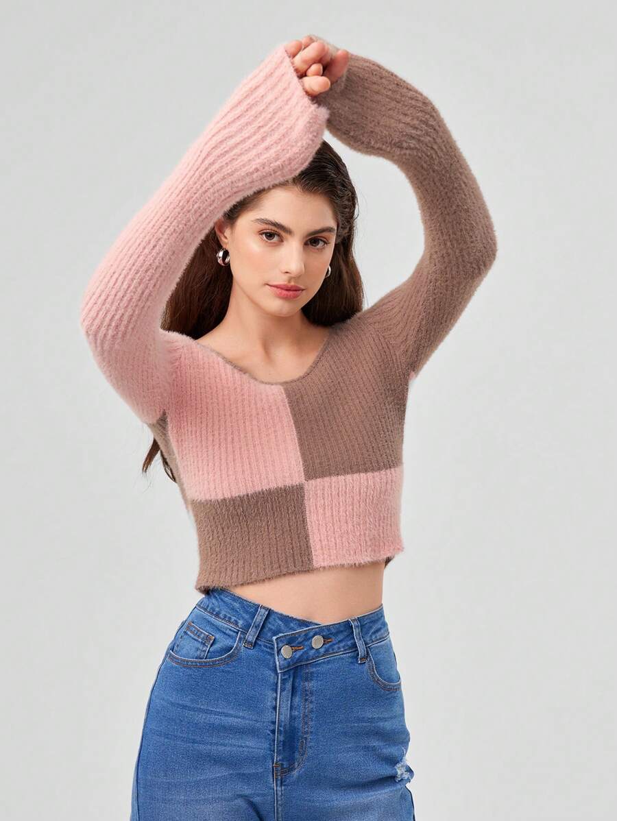 Forever 21 女士拼接圓領長袖毛衣 - 彩色 - 查看 1