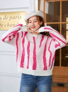 Teen Girl Graphic Pattern Drop Shoulder Sweater - Multicolor - View 1