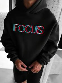 Manfinity Homme Sudadera Holgada Con Hombros Caídos Y Estampado De Letras Para Hombres - Negro - Ver 1