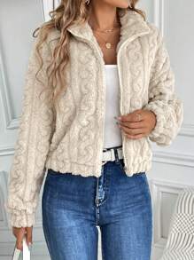 SHEIN LUNE Cazadora con cremallera de hombros caídos forro polar