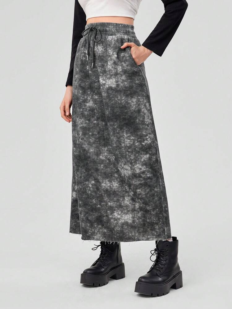 Ladies' Tie-dyed Drawstring Elastic Waist Long Skirt Skirt