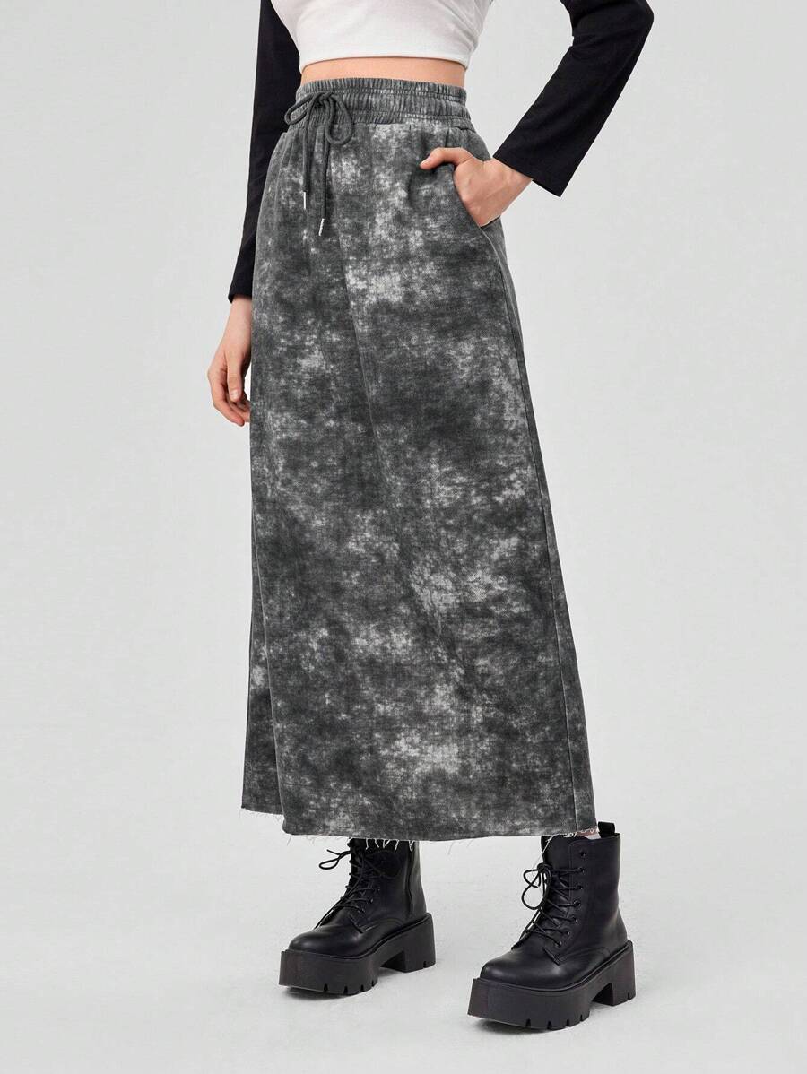 Forever 21 女款紮染抽繩彈性腰裙裙 - 灰色 - 查看 1