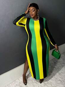 Slaydiva Hơn Khối màu Tách đùi Đầm - Nhiều màu - Xem 1