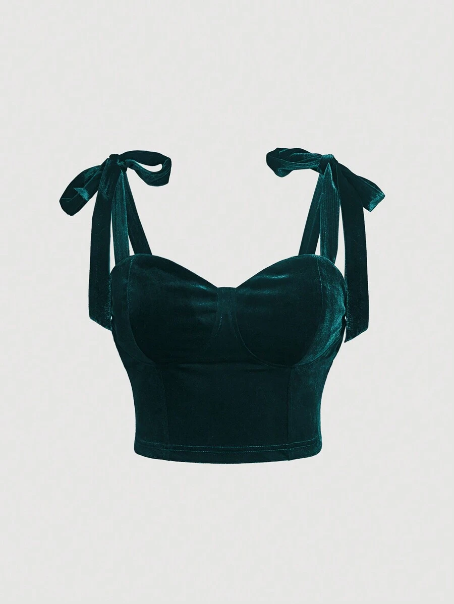 SHEIN MOD Hơn Cà vạt vai Áo yếm ôm sát ngực - màu xanh lá - Xem 1