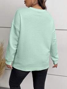 Elenzga Áo thun hở vai họa tiết chữ Plus Graphic Tee dành cho nữ - Màu xanh Cadet - Xem 2