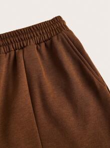 SHEIN BASICS Plus Drawstring Waist Split Hem Sweatpants - Coffee Brown - View 8