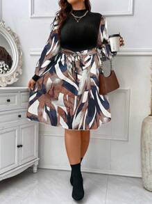 SHEIN Franclia Hơn In Đồ họa Cổ giả Váy có thắt lưng - Nhiều màu - Xem 3