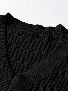 SHEIN Unity Plus Size Ruffle Hem V-neck Sweater Dress - Black - View 3