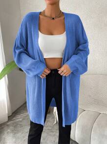 SHEIN Essnce 落肩休闲设计开衫 - 藍色 - 查看 4