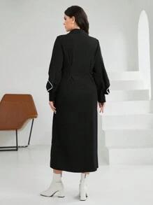 Mulvari Talla grande Vestido camisero unido en contraste - Negro - Ver 3
