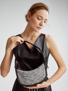 MOTF PREMIUM 粗花呢人造皮革單肩包 - 黑與白 - 查看 10