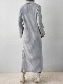 SHEIN Essnce 落肩袖高衩洋裝不附腰帶 - 灰色 - 查看 2