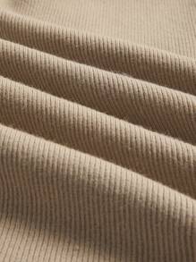 SHEIN BASICS Talla grande Vestido de punto con botón delantero tejido de canalé - Caqui - Ver 6