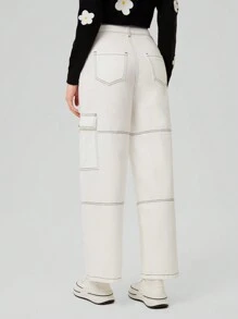 Forever 21 Women's Cargo Insdutrial Seam Straight Leg Trousers