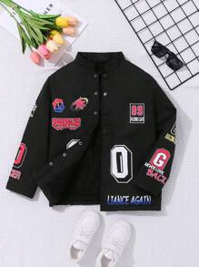 SHEIN Cô gái Tween Đồ họa Chữ cái Lót nhiệt Cúc bấm áo - màu đen - Xem 1