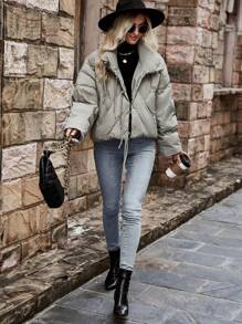 SHEIN LUNE Abrigo con botón delantero de hombros caídos