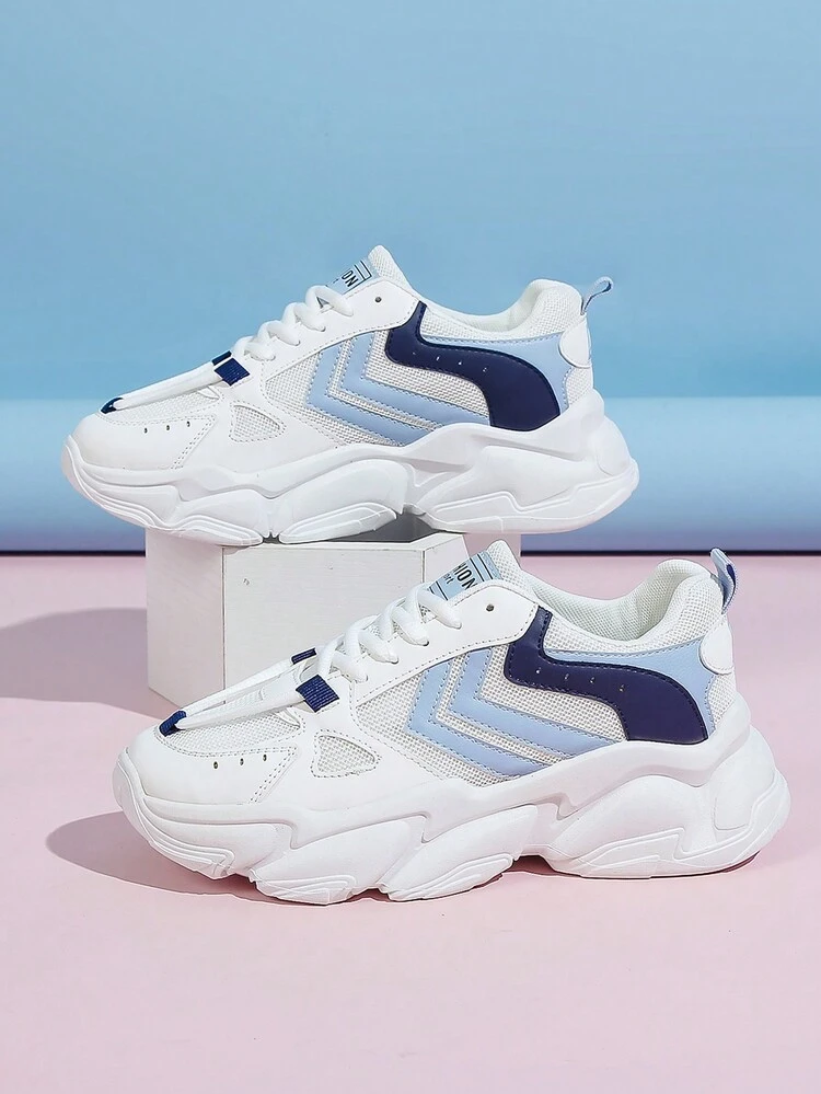 Zapatos Deportivos Informales Con Cordones Y Suela Gruesa Para Mujer, Moda De Otoño E Invierno, Estilo Zapatillas De Deporte Gruesas Blancas - Multicolor - Ver 6