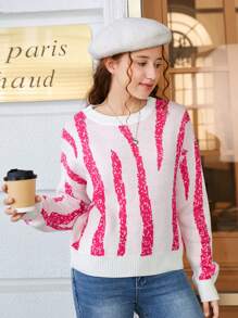Teen Girl Graphic Pattern Drop Shoulder Sweater - Multicolor - View 3