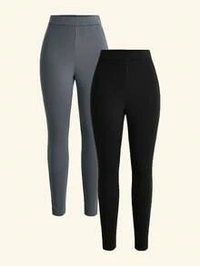 SHEIN Unity 2pcs Solid Thermal Lined Leggings - Multicolor - View 4