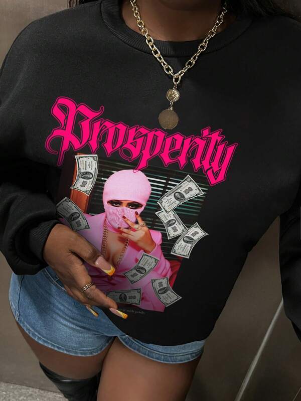 Slaydiva Casual Printed Round-Neck Casual Women's Long Sleeve Sweatshirt
