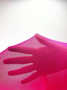 Contrast Lace Appliques Detail Mesh Cami Jumpsuit - Hot Pink - View 7