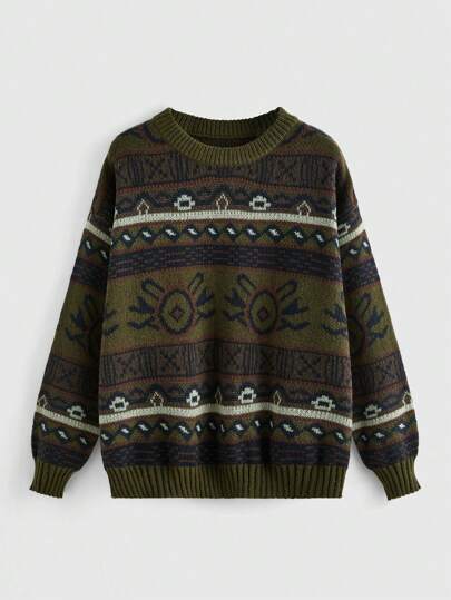 ROMWE Fairycore 幾何圖案落肩袖套頭毛衣