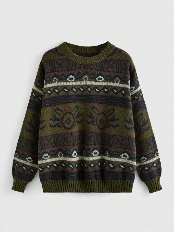 ROMWE Fairycore Geo Pattern Drop Shoulder Sweater