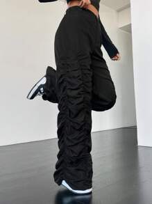 SHEIN Coolane Women's Pleated Wide Leg Trousers - Black - View 4