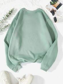 INAWLY Áo nỉ dài tay giữ ấm, lót lông, in hình chữ và cây, thích hợp mặc mùa thu. - Màu xanh Bạc hà - Xem 2