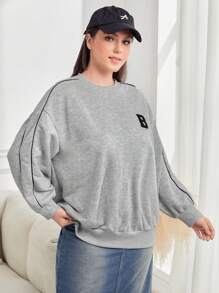 Mulvari Plus Size Letter Print Drop Shoulder Sweatshirt