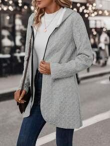 SHEIN LUNE 拉鏈開襟連帽開門襟外套 - 灰色 - 查看 6