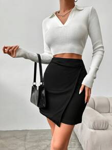 EURMUSE Wrap Hem Skirt - Black - View 5