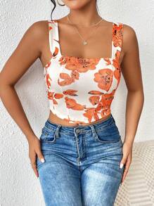 Chiquease 印花短款寬背帶上衣