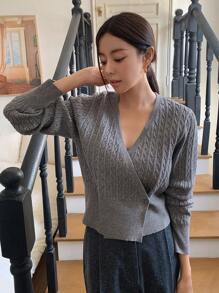 DAZY Solid Cable Knit Cardigan - Grey - View 8