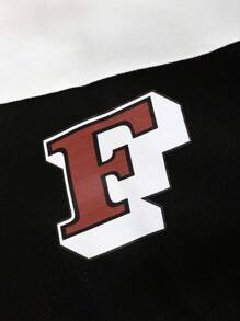 Loose Fit Men's Letter Graphic Two Tone Bomber Jacket - Black and White - View 7