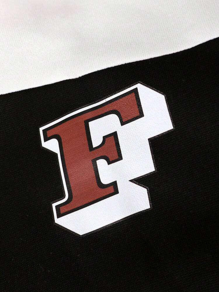 Loose Fit Men's Letter Graphic Two Tone Bomber Jacket