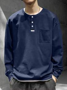 Manfinity Homme Men Patched Pocket Drop Shoulder Tee - Blue - View 1