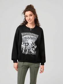 Forever 21 Letter & Figure Graphic  Sweatshirt - Black - View 3