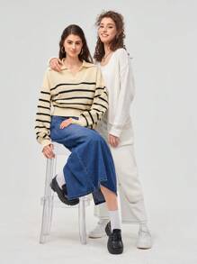 Forever 21 1pc Women's V-neck Stripe Sweater