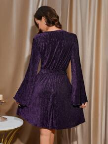 SHEIN Clasi Của phụ nữ Thắt lưng Tay áo loe Đầm - Màu tím - Xem 2