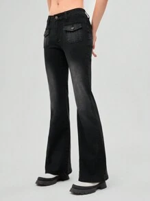 Forever 21 Flap Pocket Flare Leg Jeans - Black - View 3