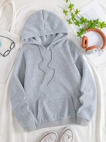SHEIN EZwear Skull & Letter Graphic Zip Up Drawstring Thermal Lined Hoodie - Grey - View 2