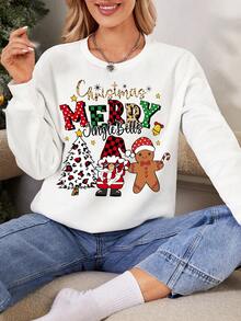 SHEIN LUNE In Giáng sinh Thả vai Áo nỉ - trắng - Xem 3