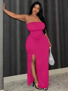 Slaydiva Hơn Tách đùi Váy ống - Màu Hồng Tươi - Xem 1