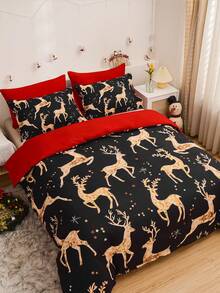 3pcs Christmas Duvet Cover Full Size, Deer Pattern Bedding Set Including 2 Pillowcases And 1 Duvet Cover For All Seasons - Multicolor - View 4