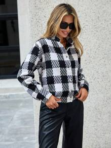 EURMUSE Women Plaid Pattern Single Breasted Casual Short Jacket, Autumn - Multicolor - View 6