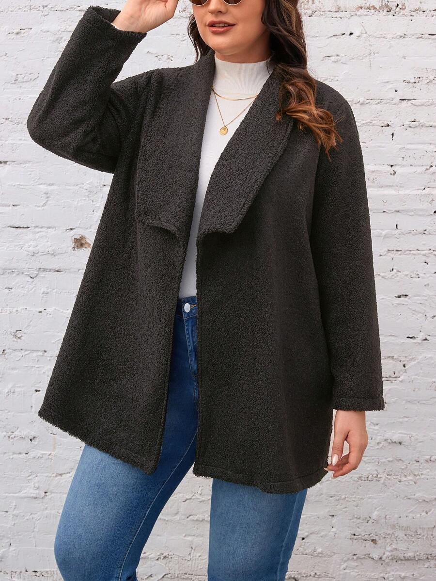 SHEIN LUNE Plus Waterfall Collar Open Front Coat - Multicolor - View 1