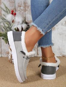 2023秋天/冬天女性休閒運動鞋帶圓頭,繫帶閉合,舒服的和濃烈香調(低胸) - 灰色 - 查看 4