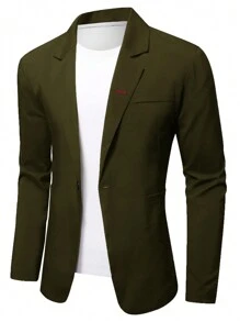 Manfinity Mode Men 1pc Solid Single Button Blazer - Army Green - View 1